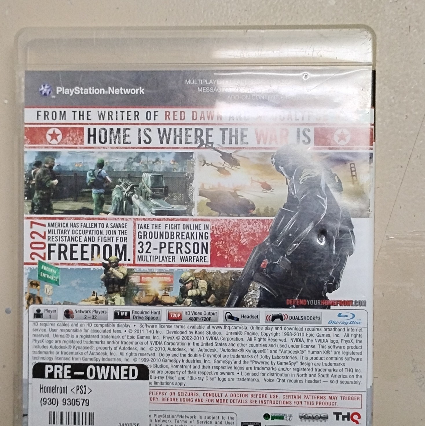 Homefront (PS3) THQ 2011 M-Rated First-Person Shooter Game, Multiplayer
