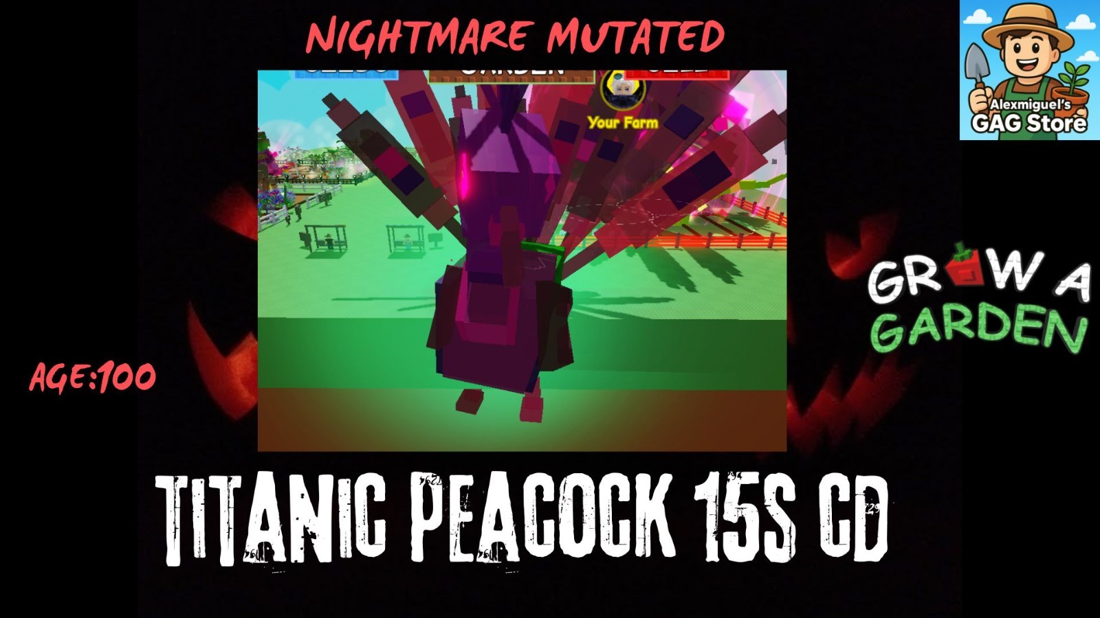 RUSH SALE!🦚TITANIC NIGHTMARE PEACOCK |76+KG! 15S CD NO TOY|🌱GROW A GARDEN🌱