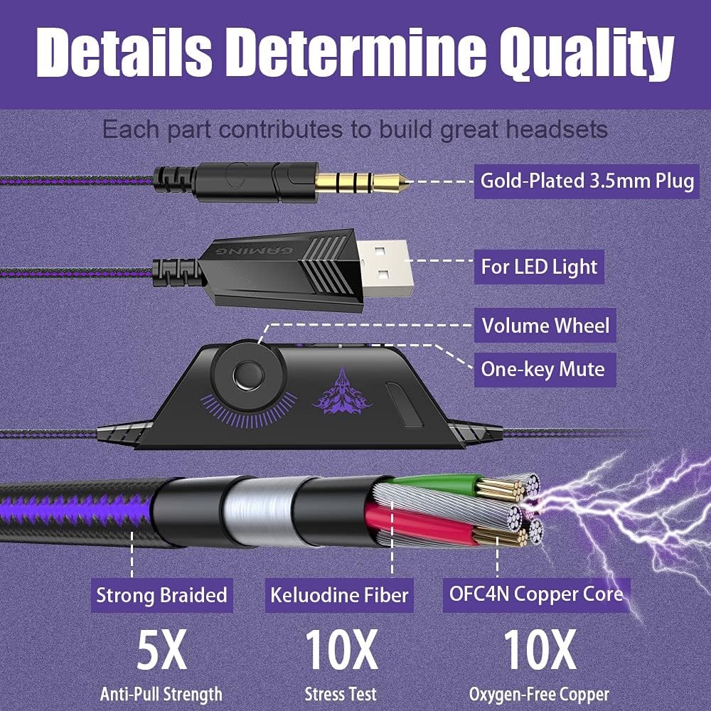 BENGOO G9000 Stereo Gaming Headset for PS5, PS4, PC, Xbox One Purple
