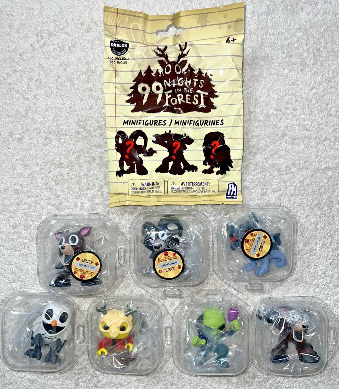 ROBLOX 99 NIGHTS IN THE FOREST MINIFIGURES SET OF 7 INCLUDES DLC CODES **NEW**