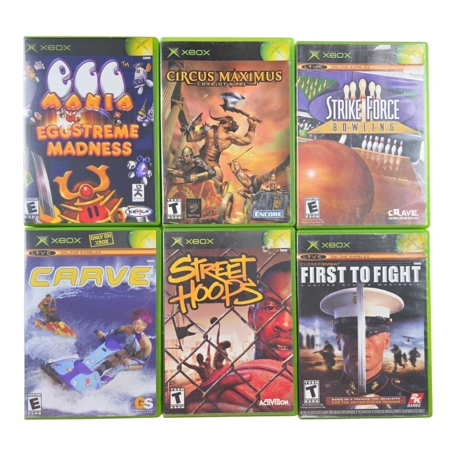 Strike Force Bowling, First to Fight, Street Hoops, Egg Mania Xbox Game Lot of 6