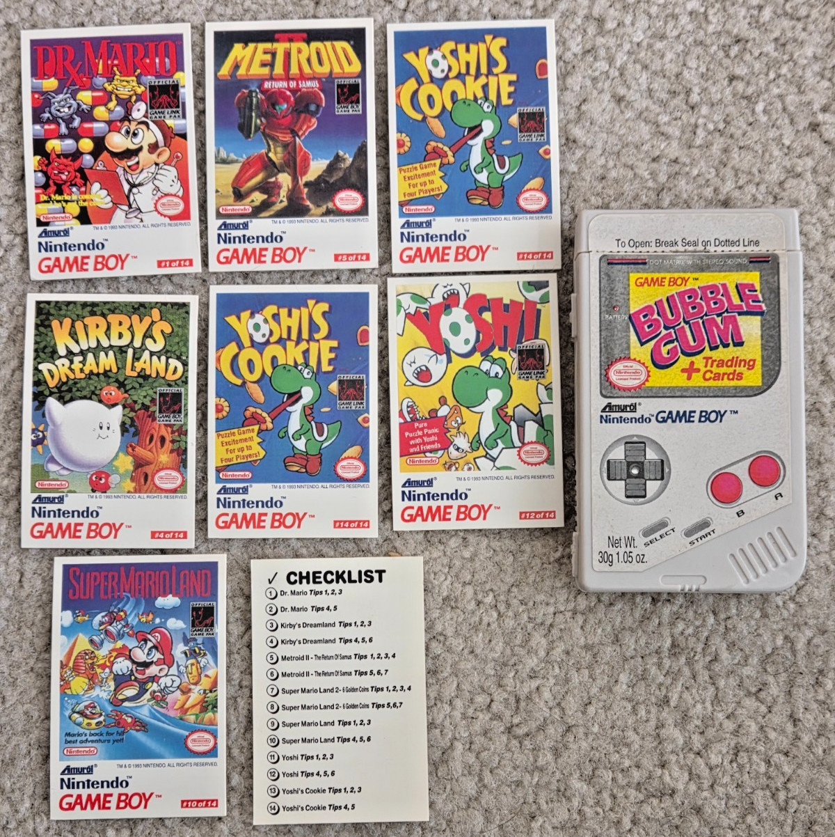 Vtg Nintendo Game Boy 1993 Bubble Gum Container with Trading Cards 90s Rare