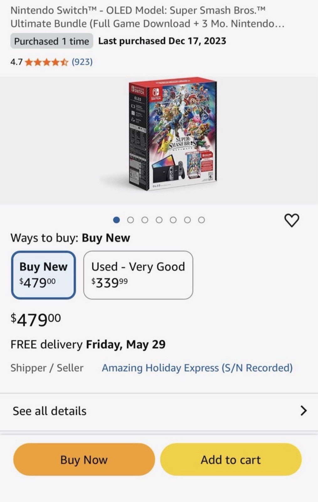 Nintendo Switch (OLED Model) Super Smash Bros. Bundle 64GB Console – Gray