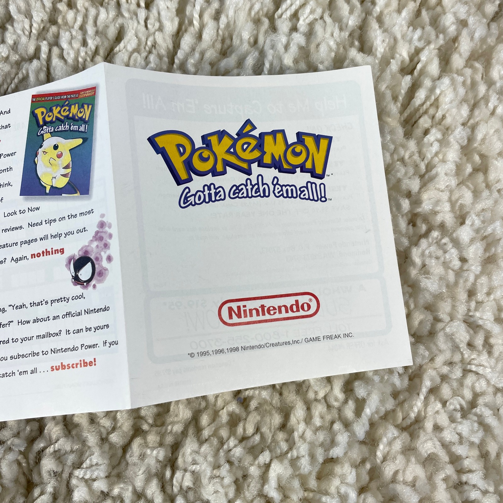 Pokemon Blue Red Game Boy Nintendo Power Player’s Guide Offer Insert Only No Box
