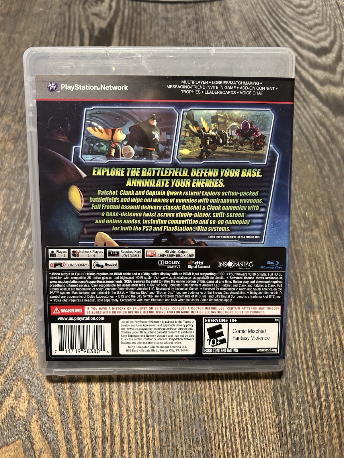 Ratchet & Clank Full Frontal Assault, PS3, Cross Buy, 3-D Compatible, No Manual