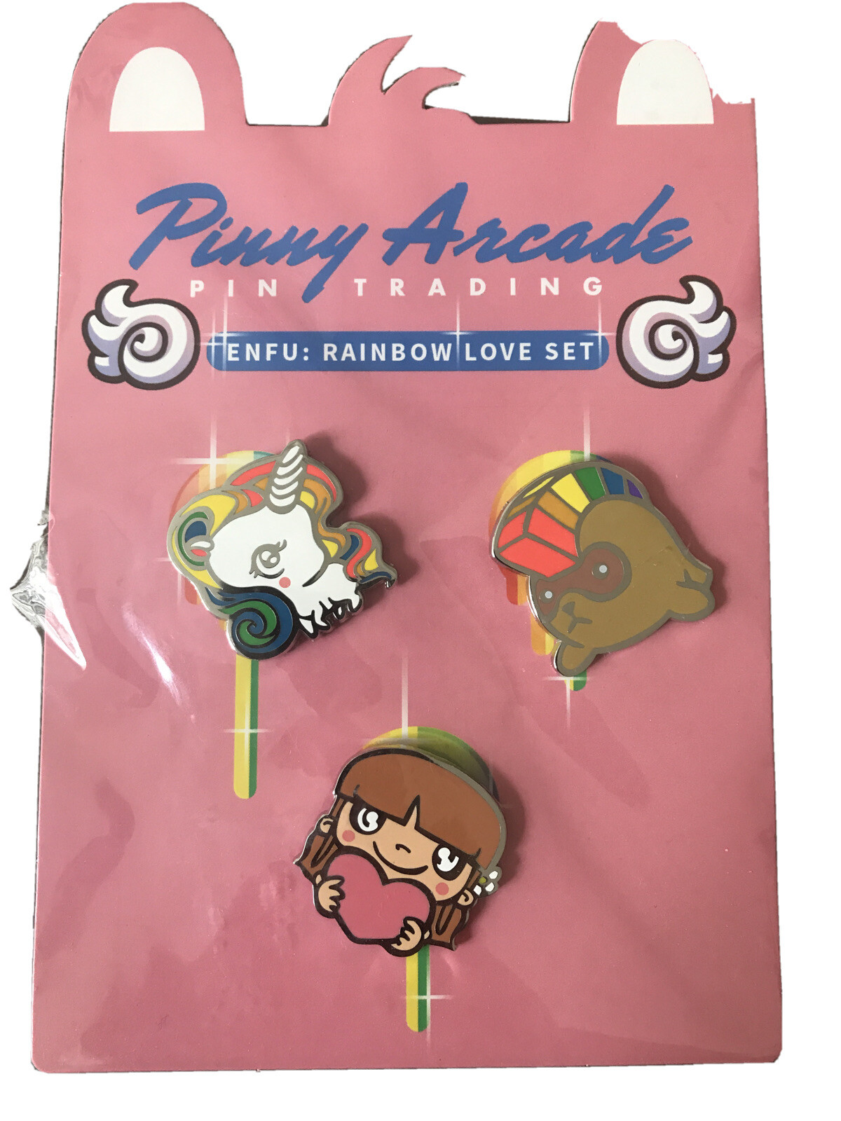 *** Pinny Penny Arcade PAX 2016 Enfu Rainbow Love Pin Set Unicorn Enfu Girl ***
