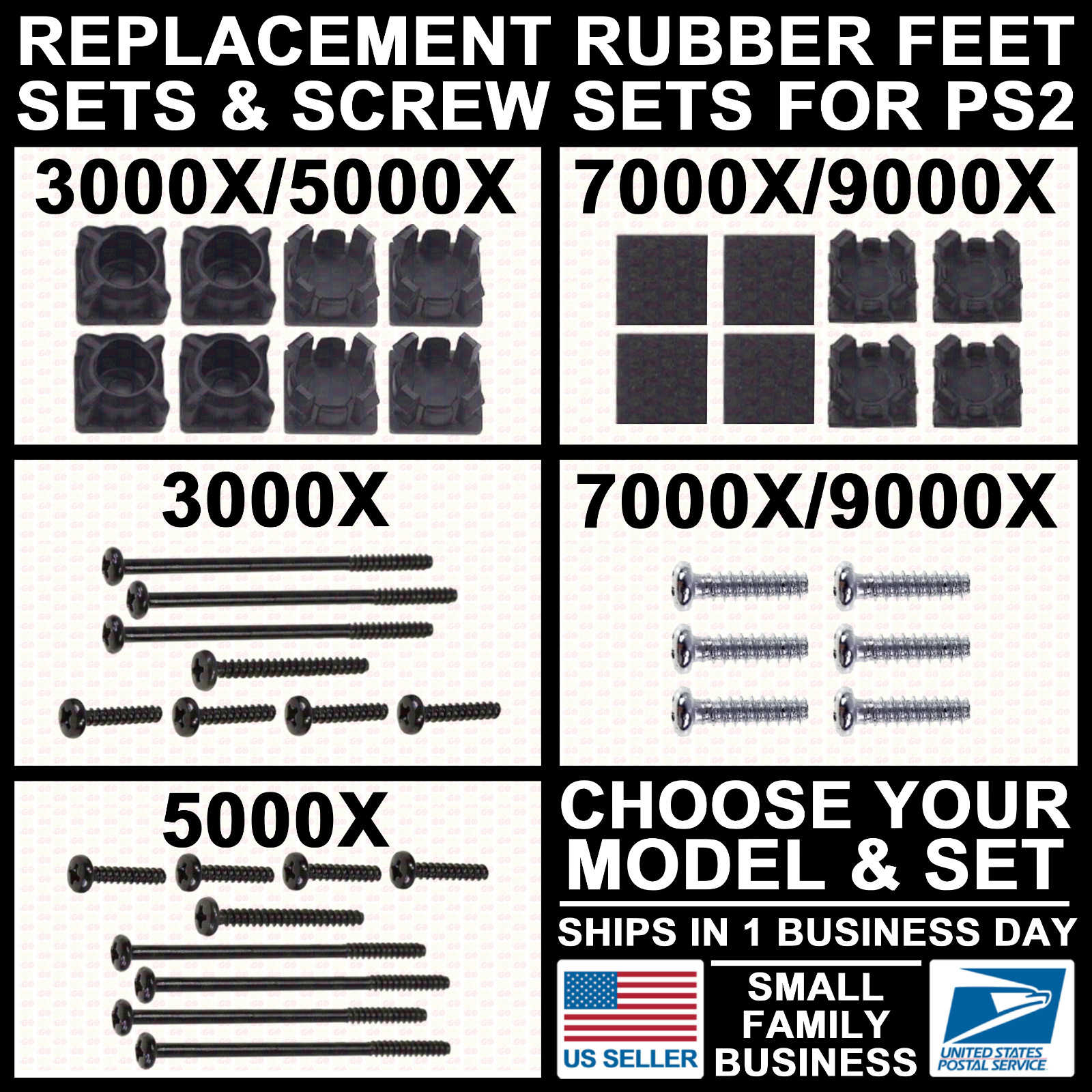Rubber Feet/Screw Set for PlayStation 2 PS2 Hole Housing Console 3W/5W/7W/9W