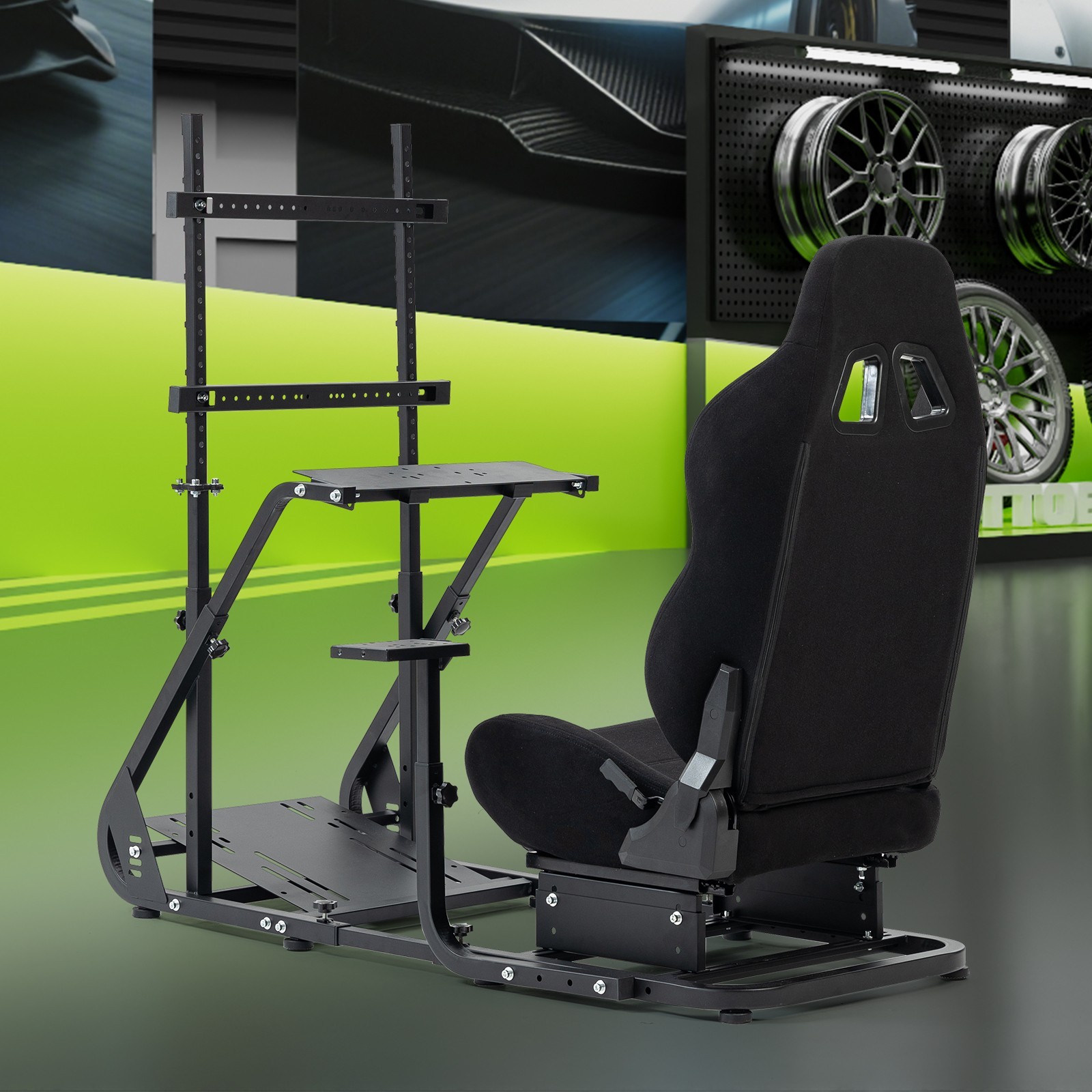 Hottoby Racing Simulator Cockpit With Black Seat & Monitor Stand Fits Logitech