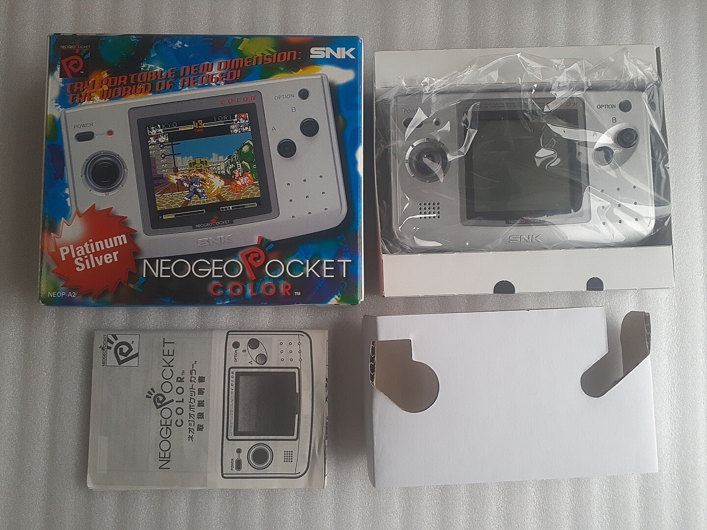 Neogeo Pocket Color Platinum Silver Boxed Console SNK CIB w/Buttonbattery Tested