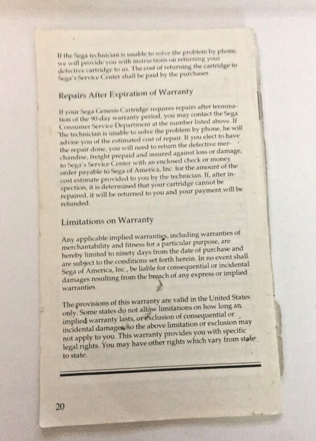 1988 RAMBO 1113 SEGA GENESIS INSTRUCTION MANUAL BOOKLET