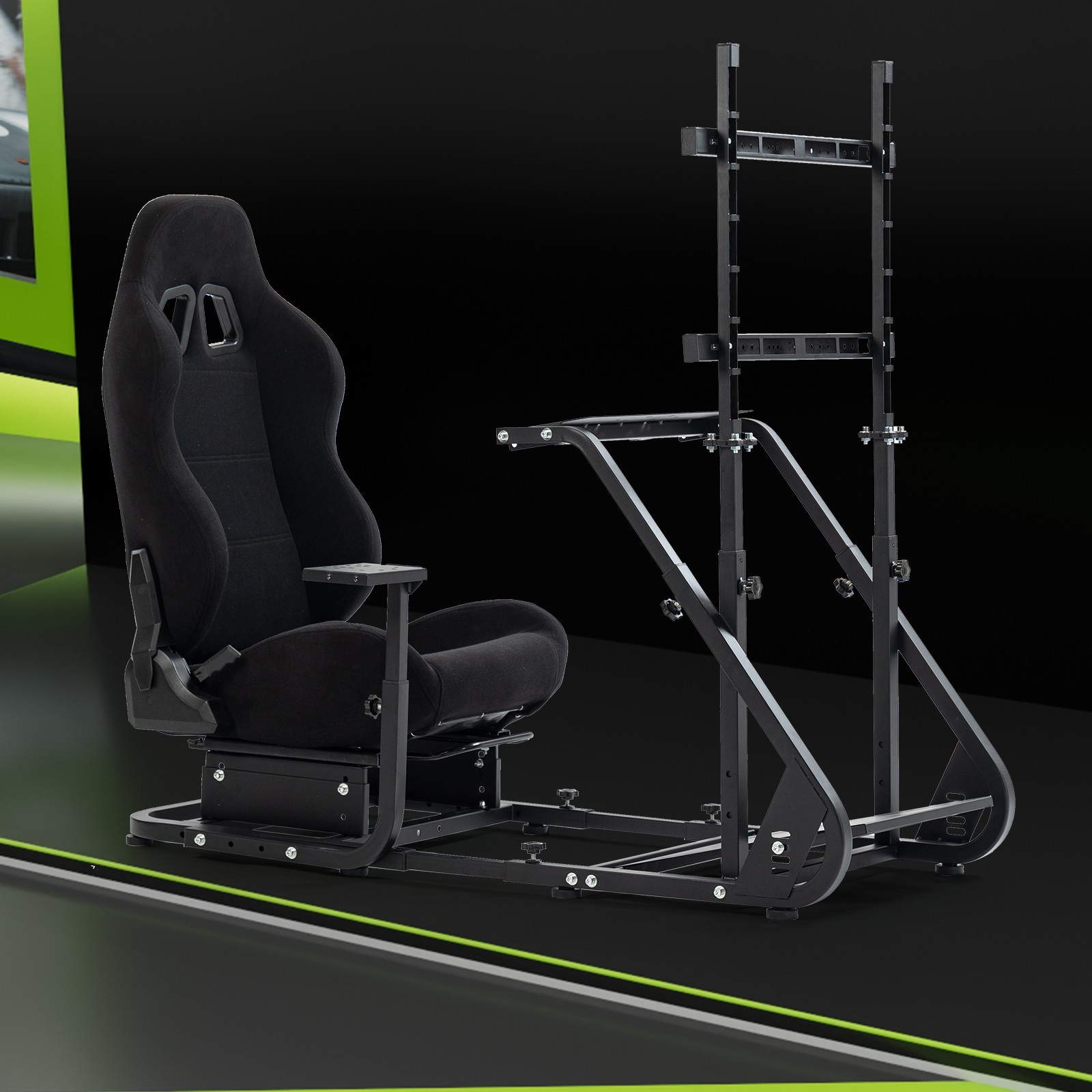 Hottoby Racing Simulator Cockpit With Black Seat & Monitor Stand Fits Logitech