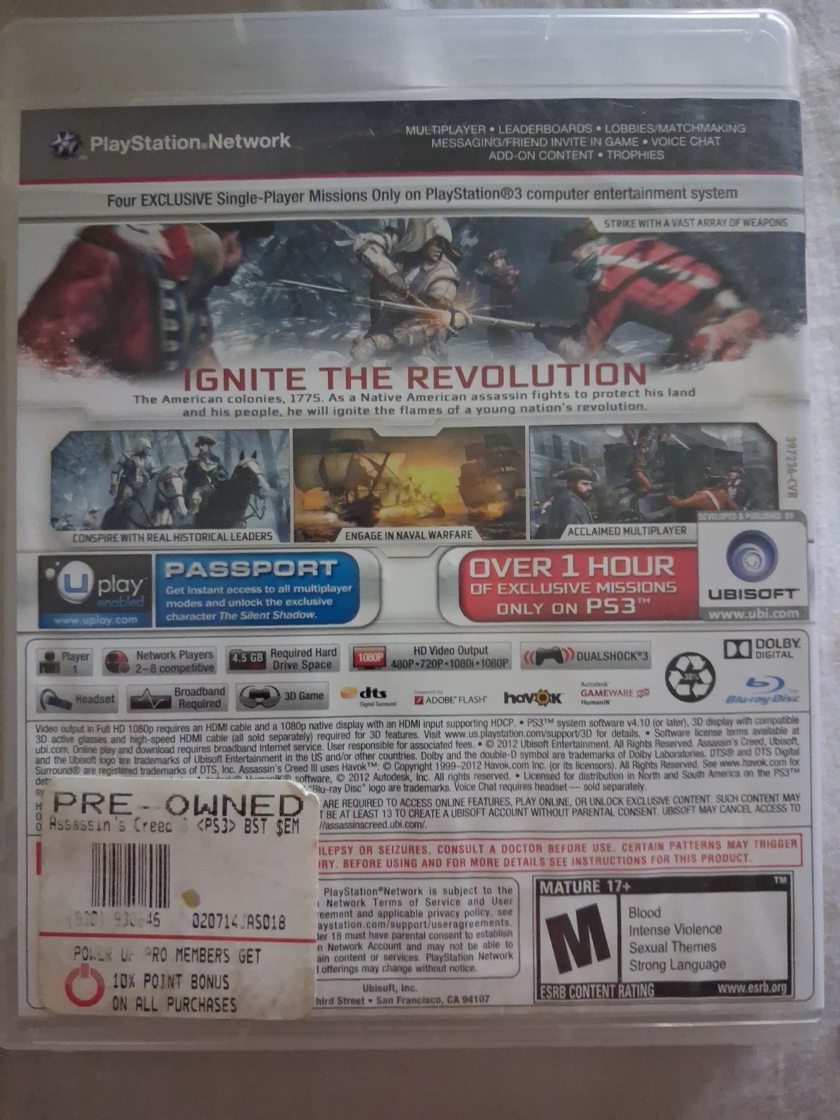 Assassin’s Creed III (Sony PlayStation 3, 2012) No Manual