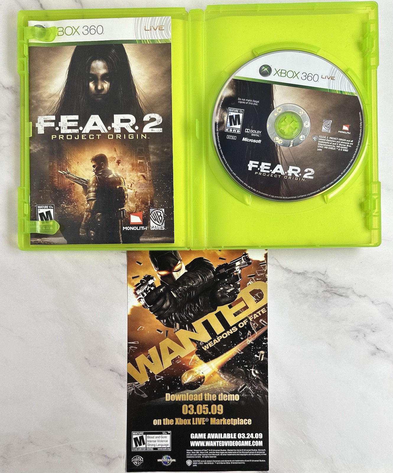 XBOX 360 Fear 2 + Fear 3 Video Games Horror CIB Complete Lot Of 2 Games Working