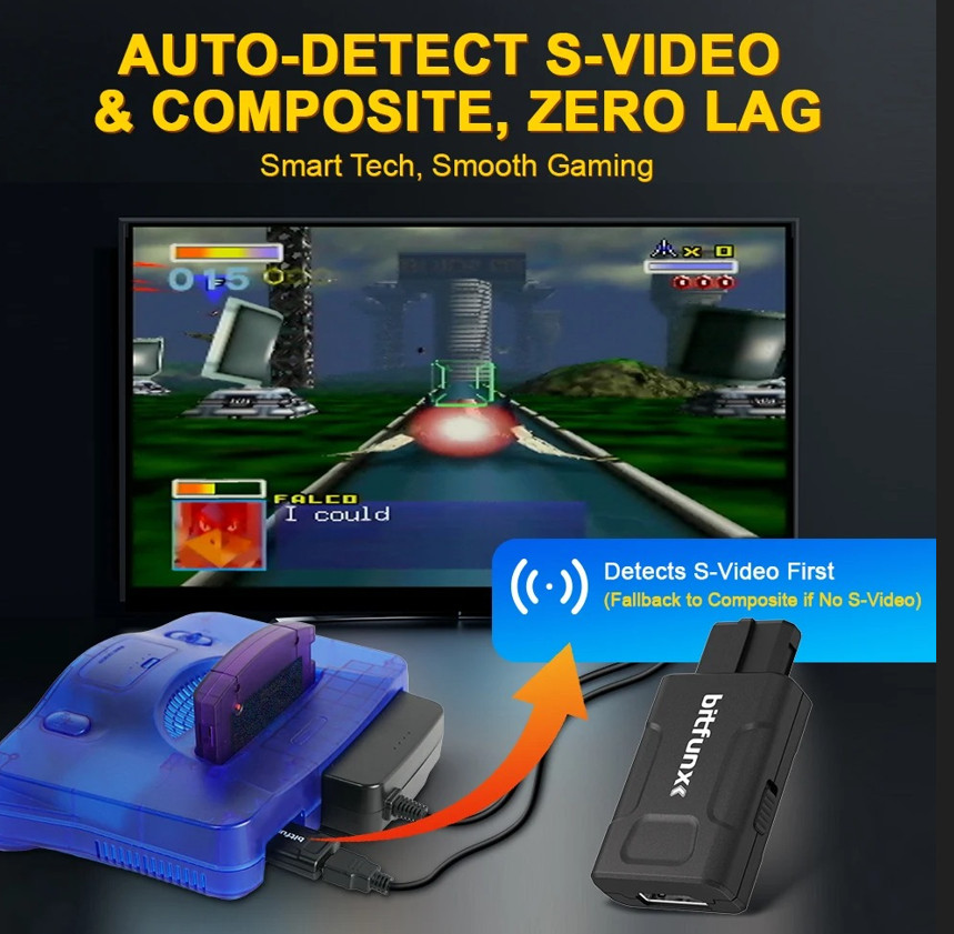 Bitfunx N64 HDMI Adapter 720P 1080P HD Converter Upscale N64 SNES SFC GameCube