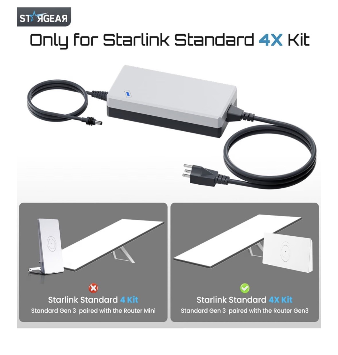 Starlink Gen 3 195W AC Power Adapter & Supply Cable for Reliable Connectivity