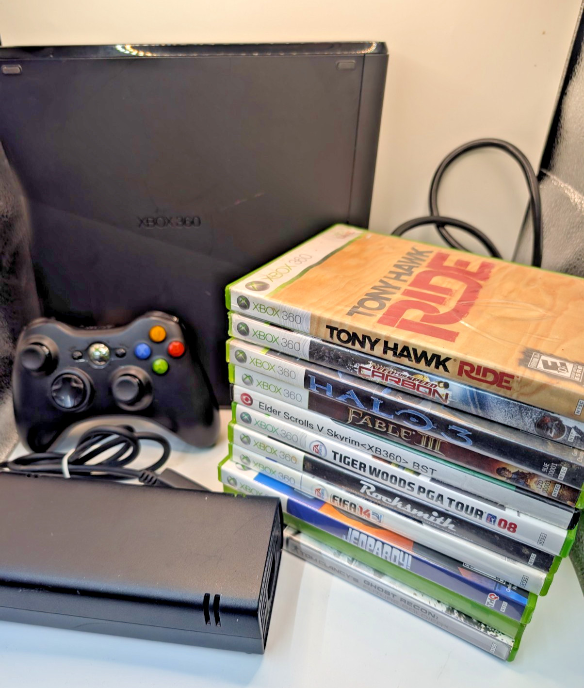 Xbox 360 S Slim 250GB HDD Console Bundle w/ Controller & 15 Games Tested Working