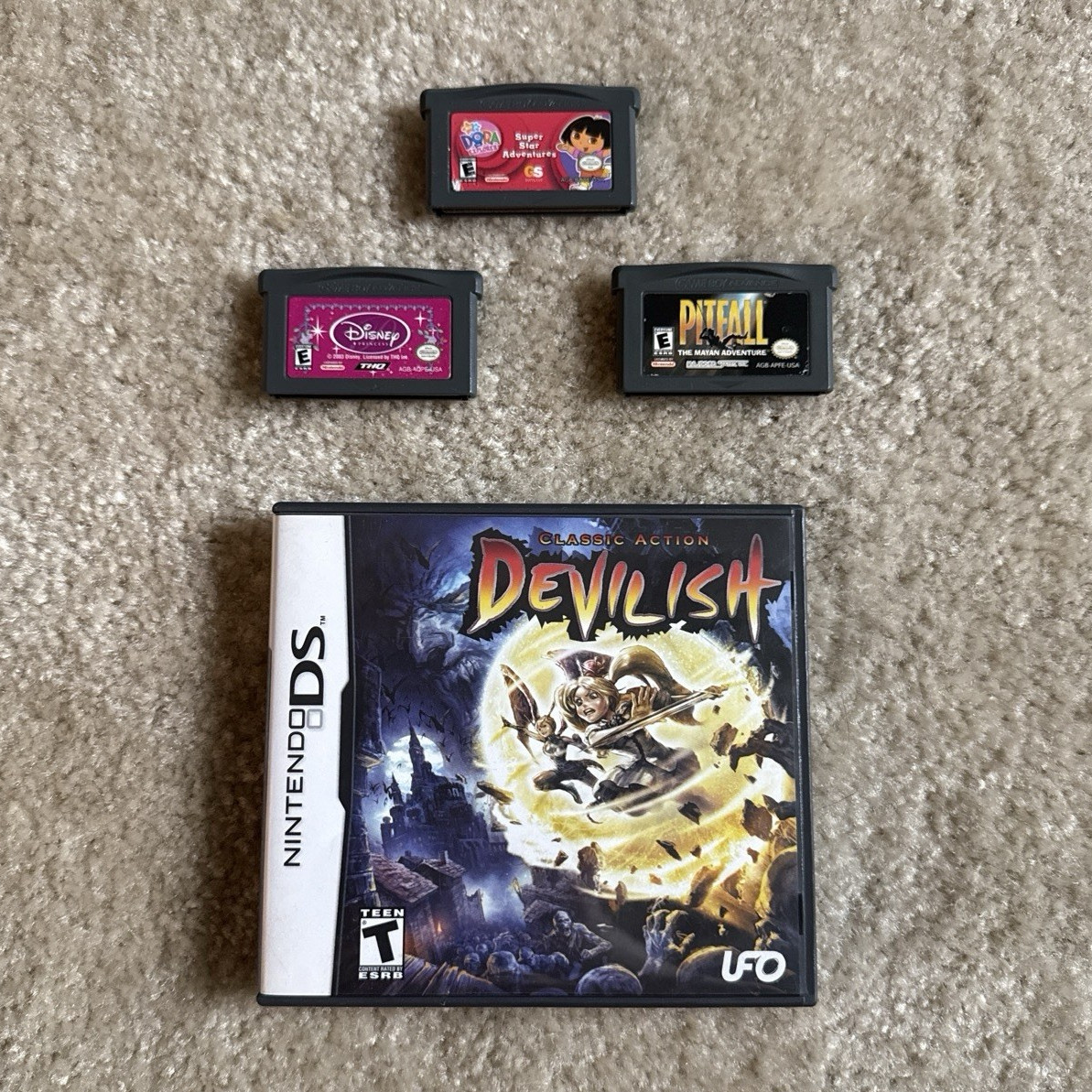 Nintendo DS Devilish w/ Manual + GBA Dora the Explorer & Disney Princess Lot
