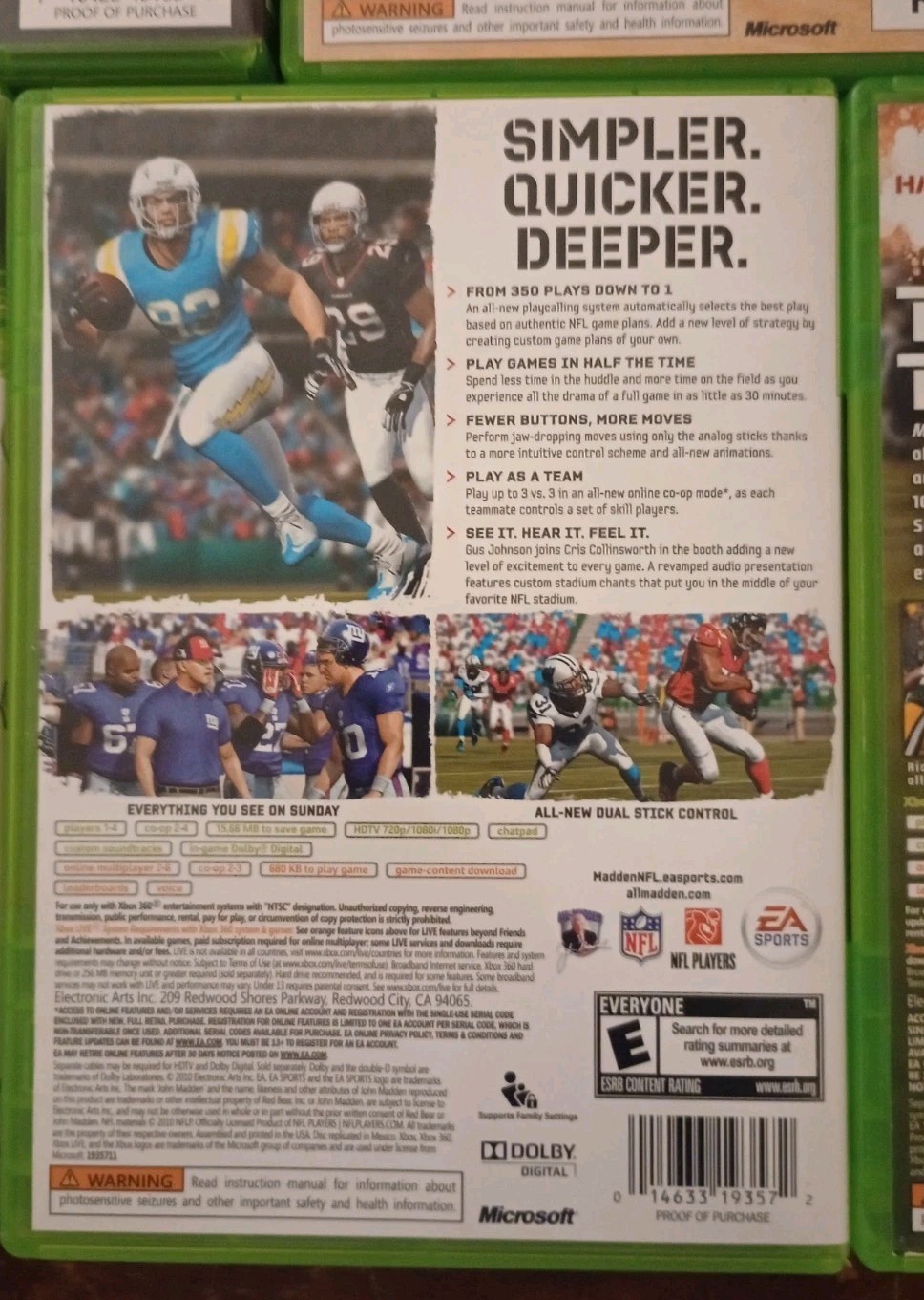 7 XBOX 360 Games Madden NFL 10,11,12,13,FIFA Soccer 12,Tony Hawke Ride,NBA 2K13