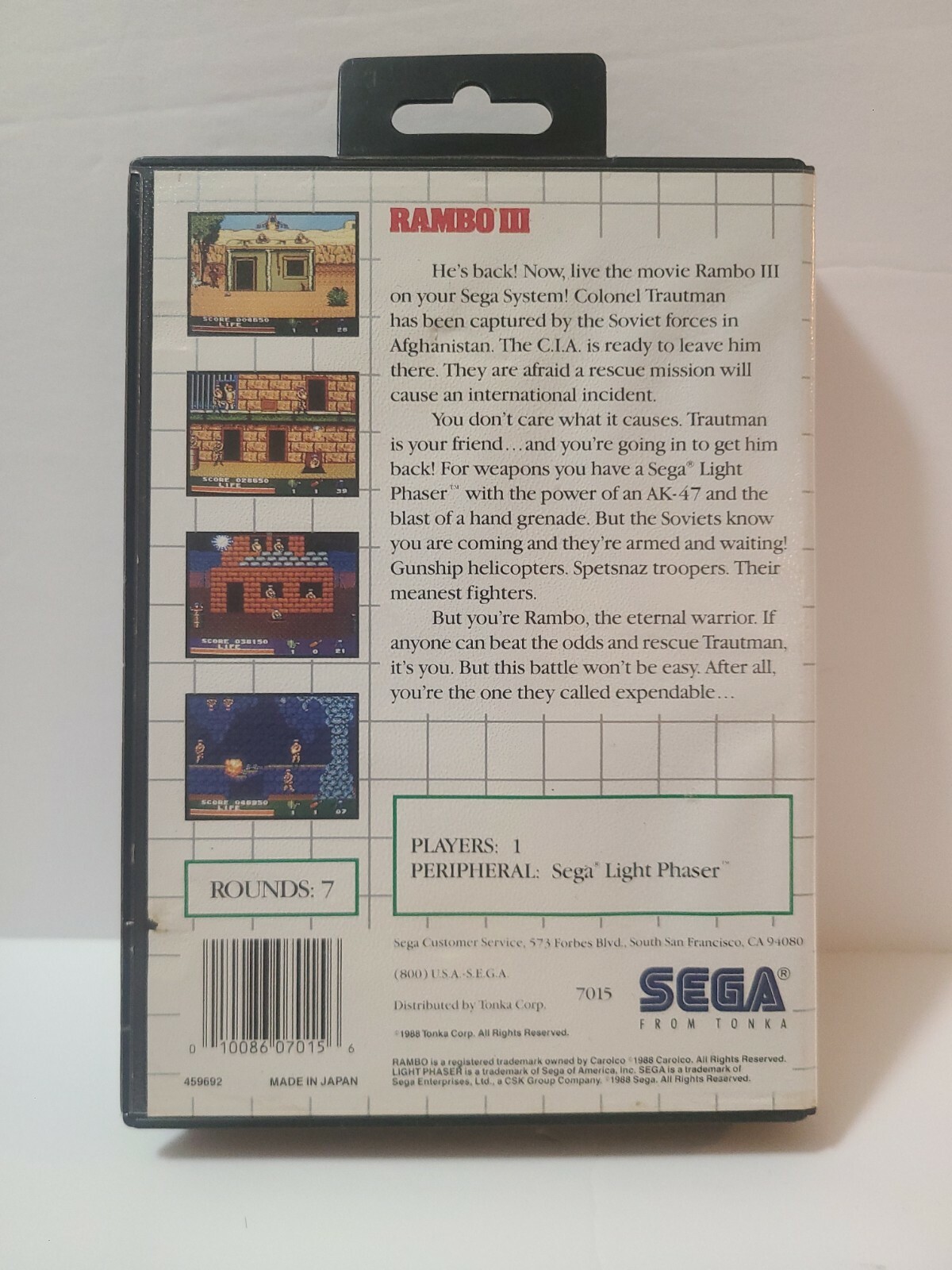 Rambo III 3 (Sega Master System, 1988) SMS Tested Works Great Case & Cart Only