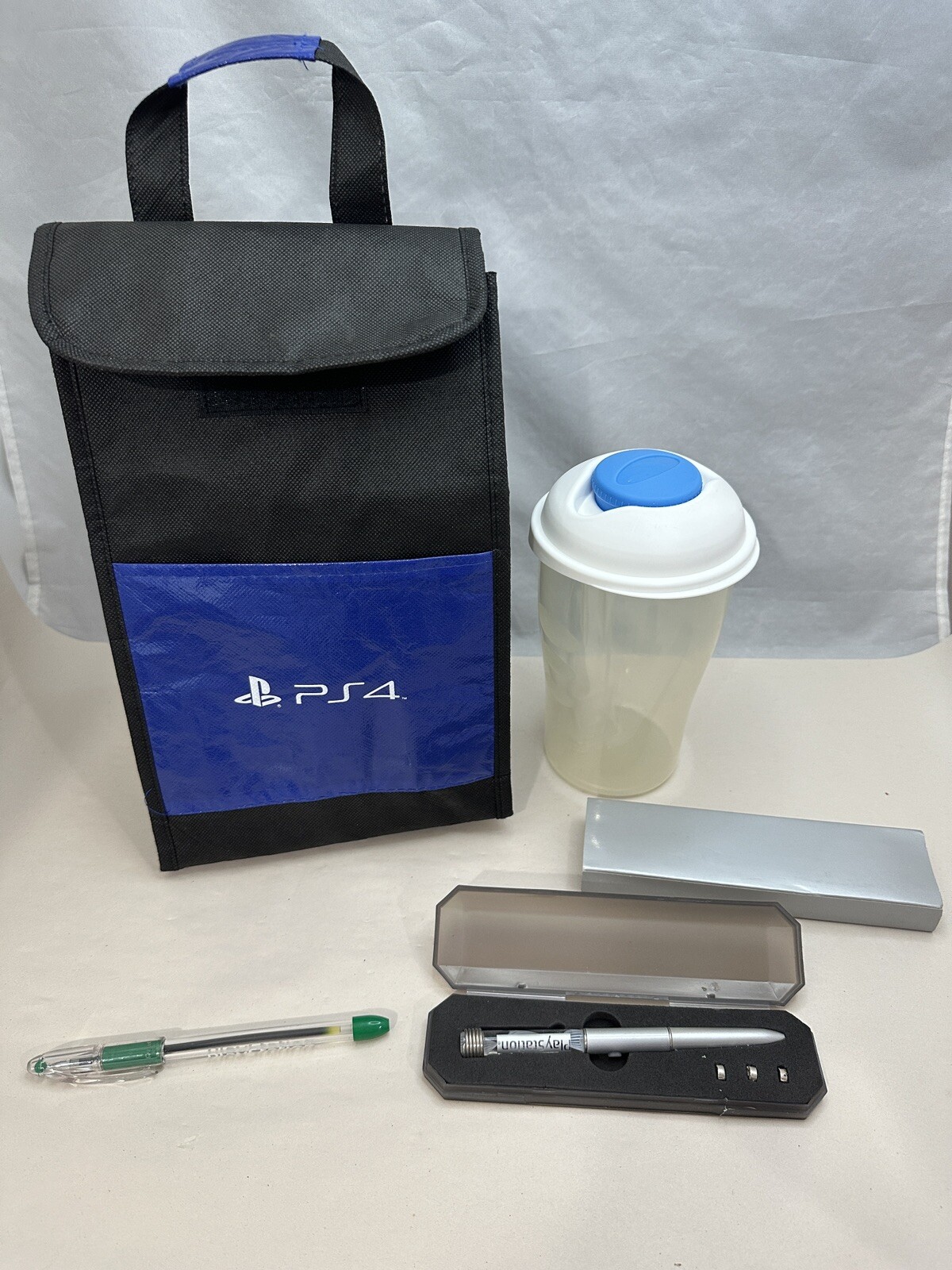 Sony Playstation Promo Lot- Light Up Pen w/Case Blue Light, PS4 Lunch Bag, More!