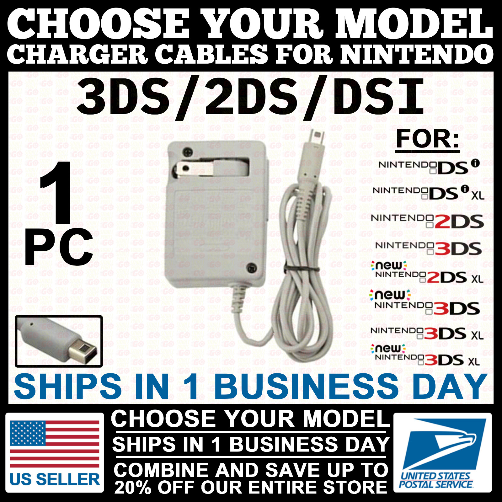 Wall Charger Charging Cable for Nintendo New/DSi/2DS/3DS/DSi/XL/GBA SP/DS Lite