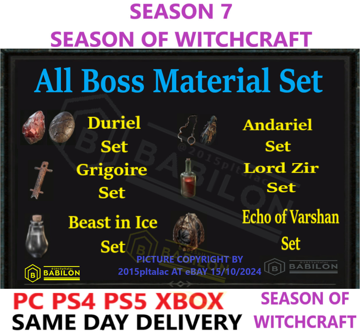 DIABLO 4 SEASON 7 ALL BOSS MATERIAL SET/MATS ✅PC PS4 PS5 XBOX✅DIABLO IV
