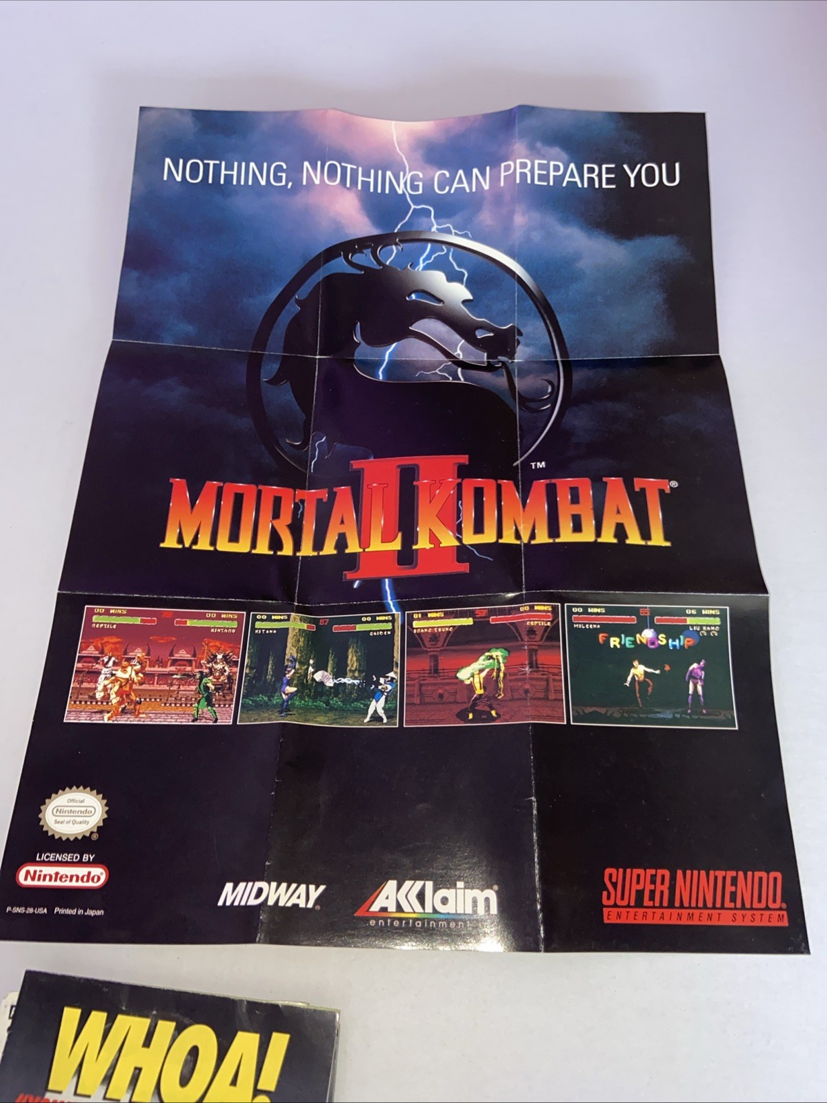 Vintage 1994 Mortal Kombat 2 Super Nintendo Snes W/ Box, Manual, & Poster