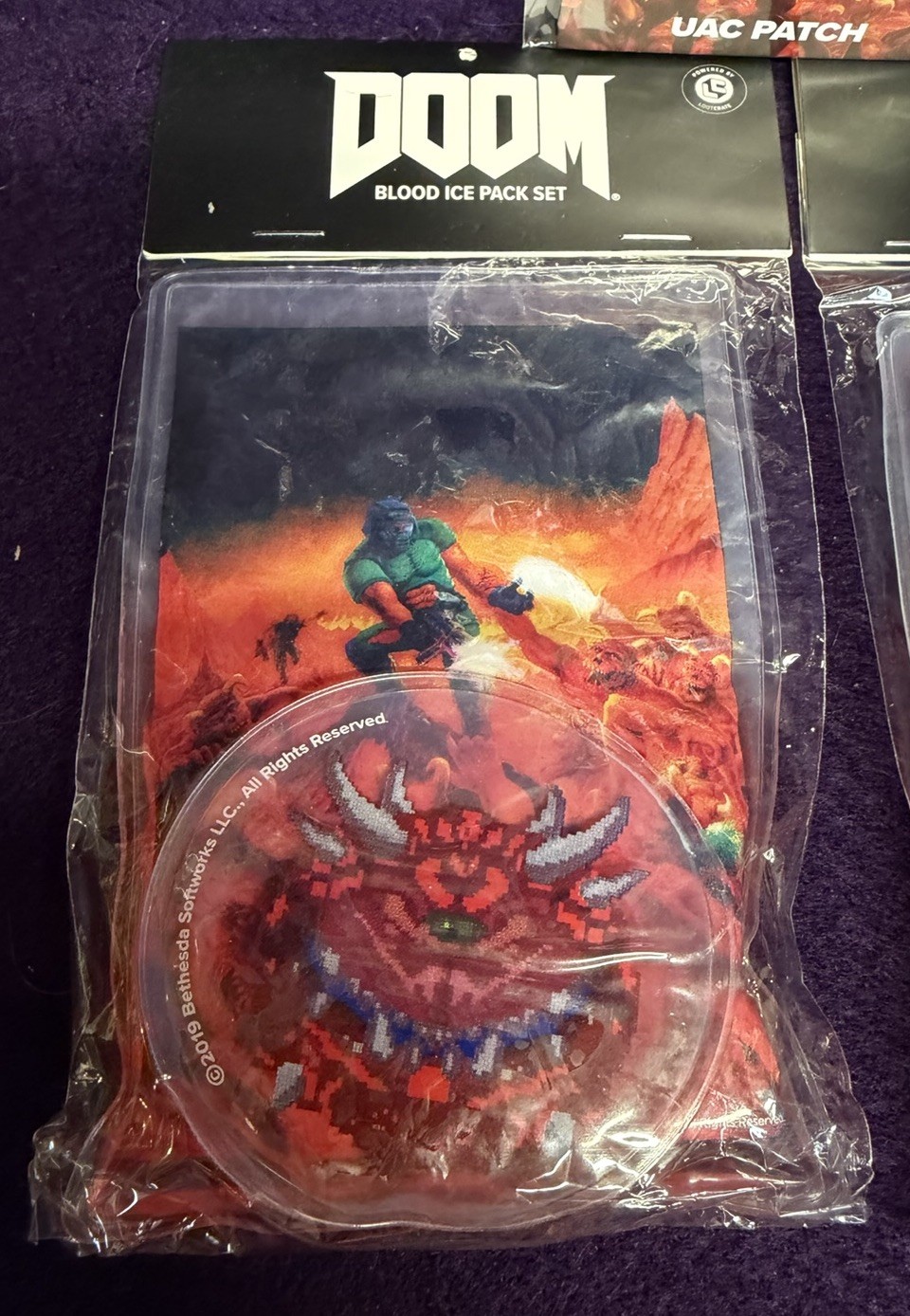 Lot of 3 LC DOOM UAC Union Aerospace Patch & x2 Blood Ice Pack Sets Cacodemon