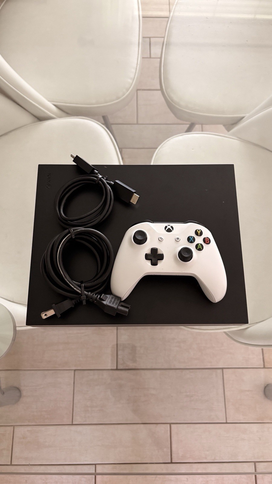 Microsoft Xbox One X 1TB 4K UHD Black Console w/ White Controller & Cables