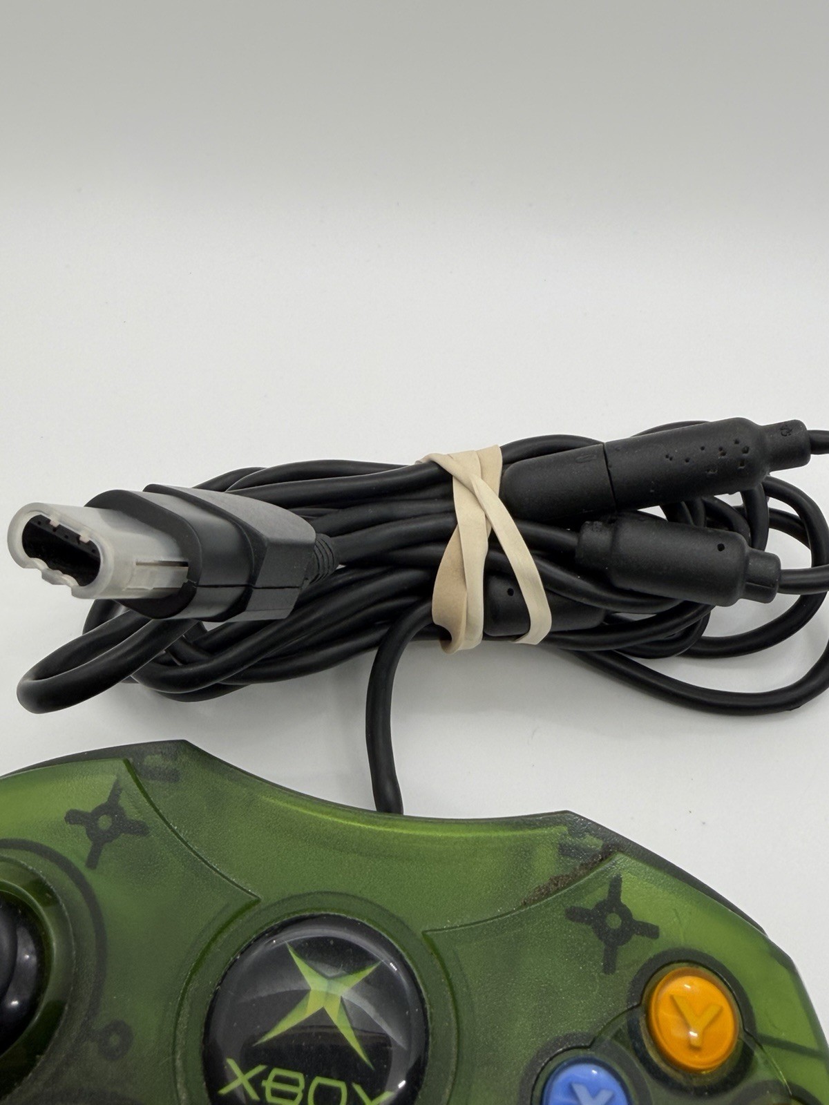 Original Xbox OEM S Type Clear Halo Green Controller With Breakaway Cable