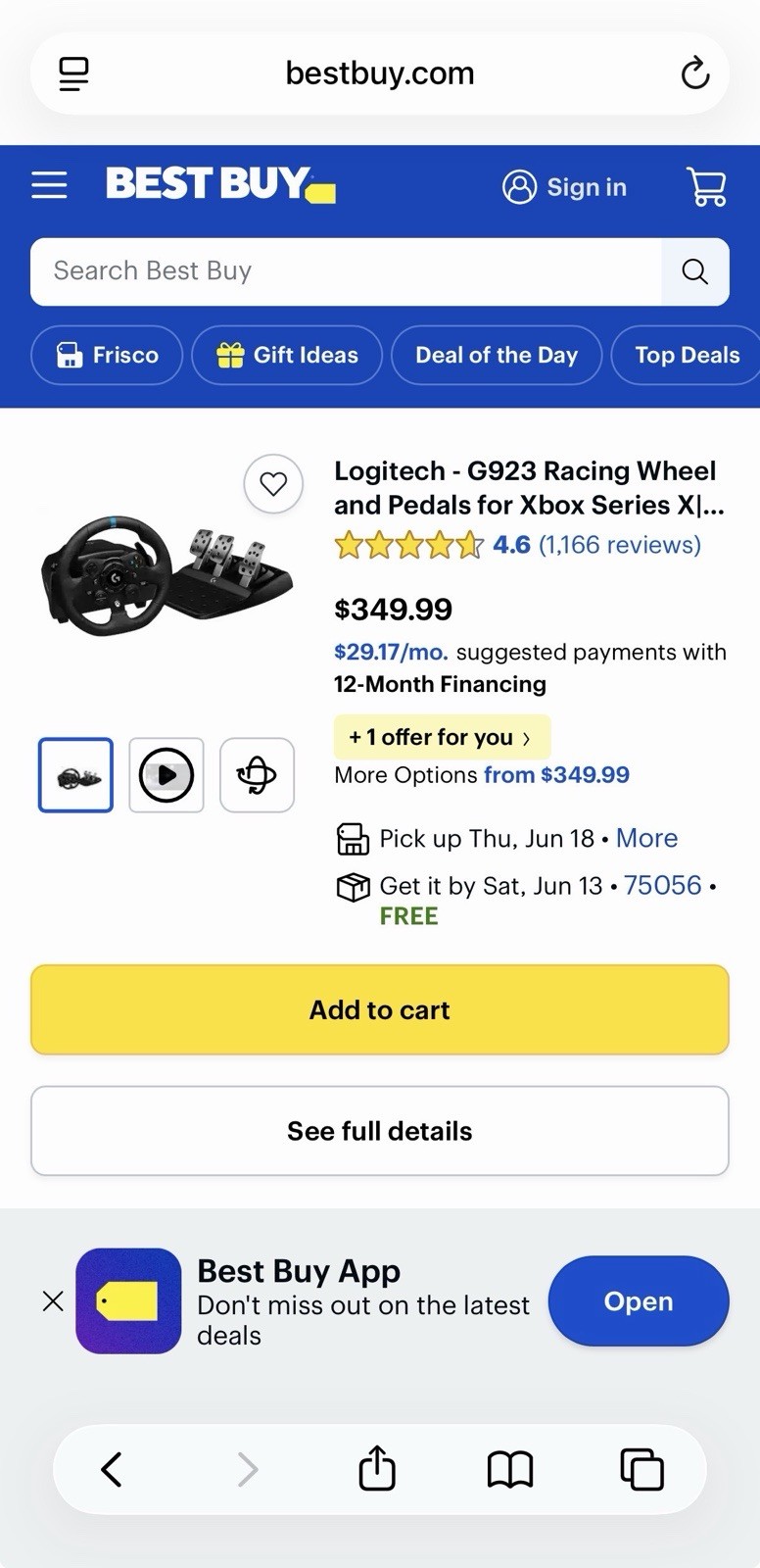 Logitech G923 Racing Wheel & Pedals for Xbox/PC Black/Blue