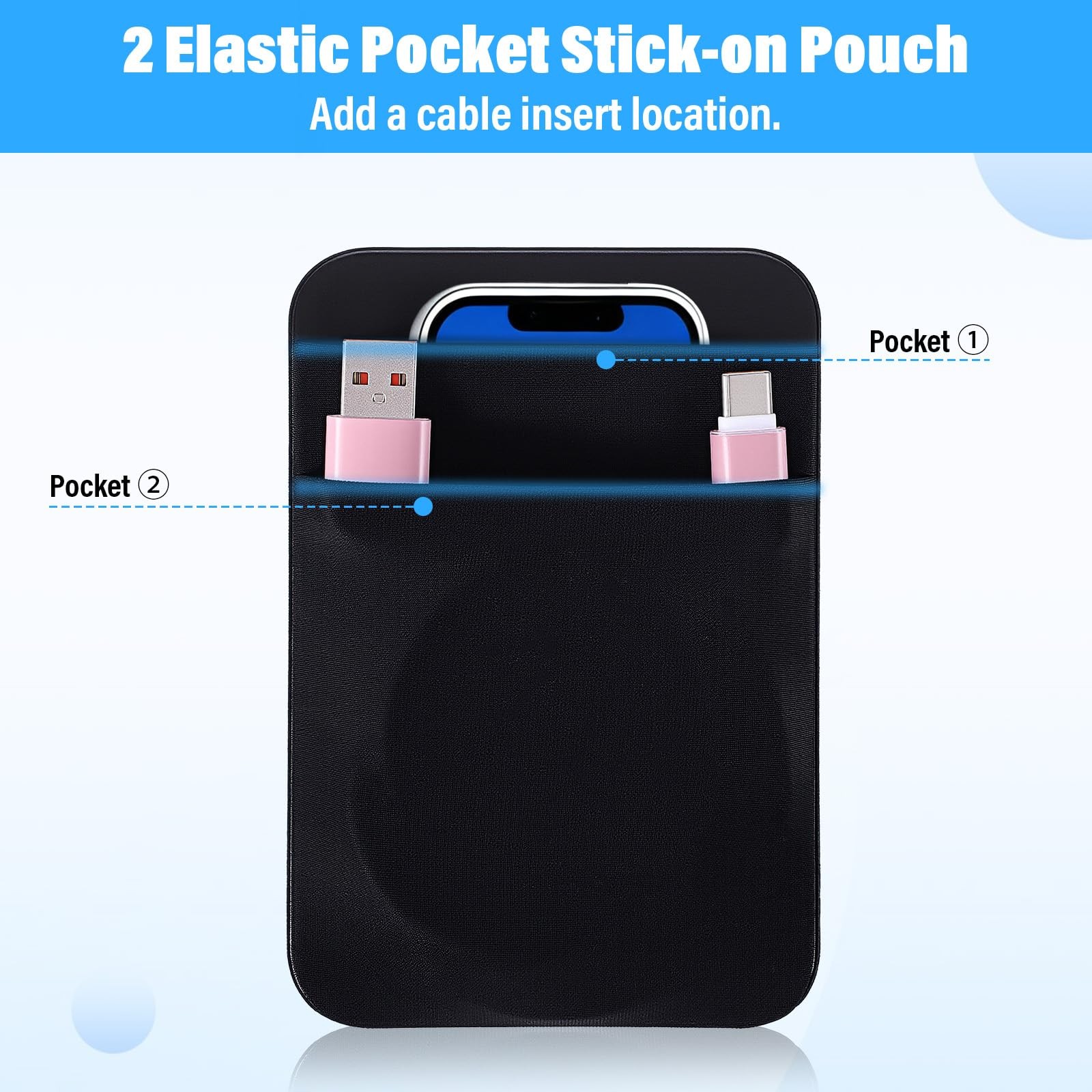 Gsbnjuy Portable Hard Drive Sleeve 2-Pocket Stick On Pouch Reusable Adhesive