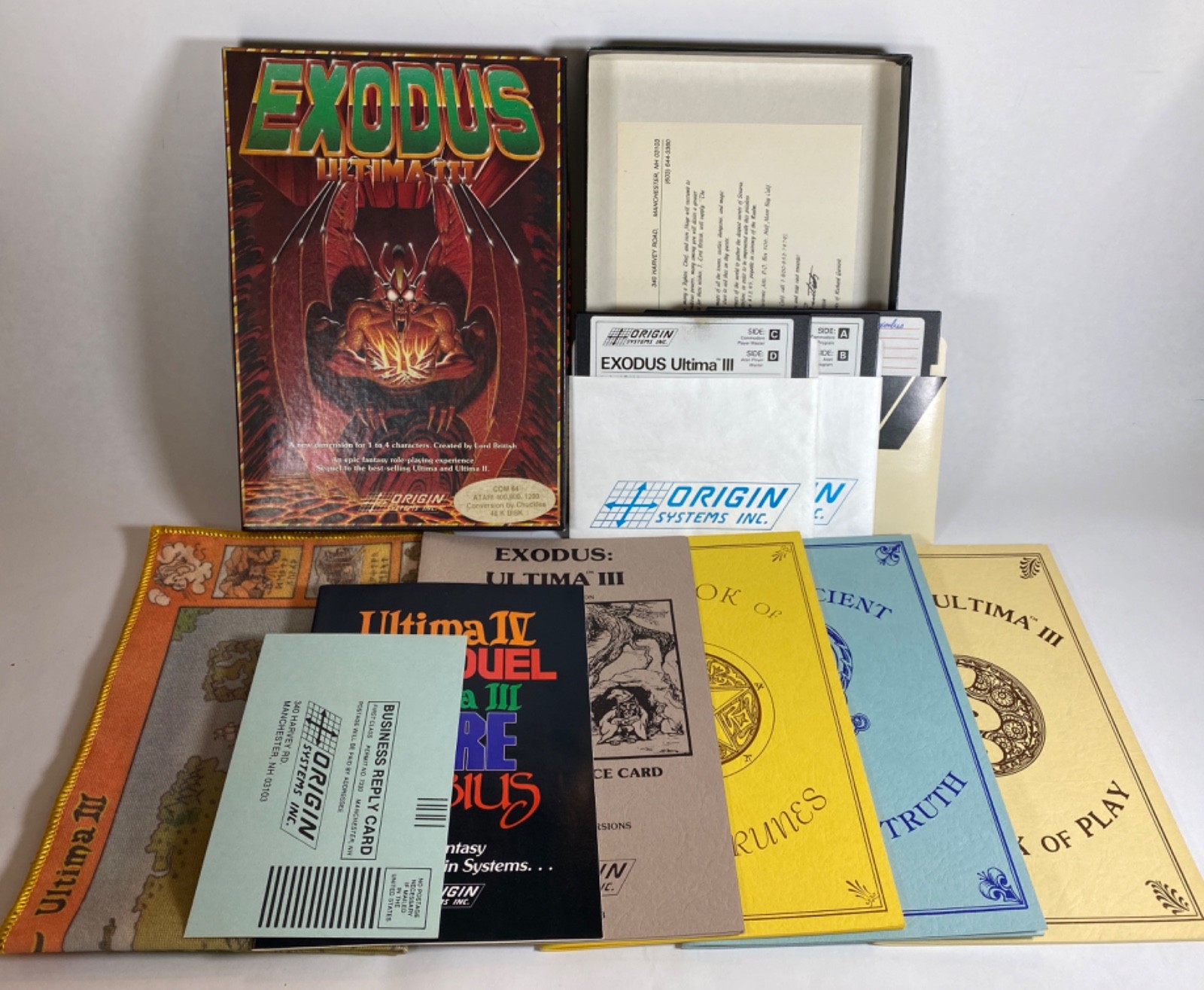 Ultima III Exodus Atari 800 XL XE COMPLETE Cloth Map Origin Systems Lord British