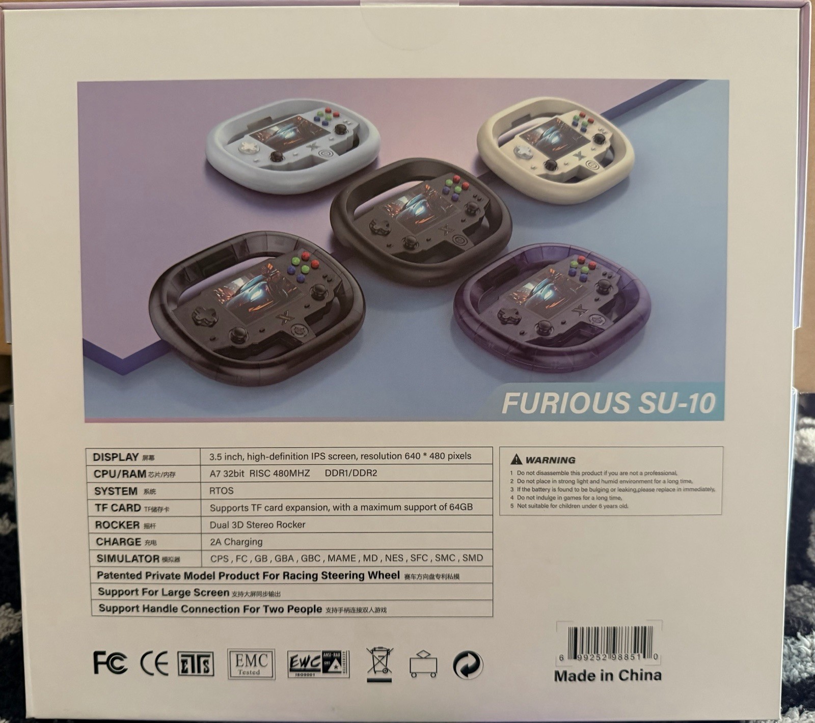 SU-10 Retro Handheld Game Console Purple | 3.5” Screen | 10K+ Games