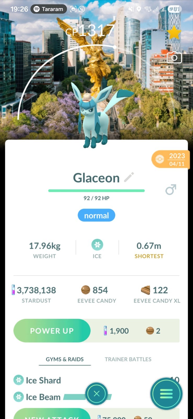 Glaceon ( Explorer Hat ) ( Mexico Safari Zone ) Pokemon Tr@de Go