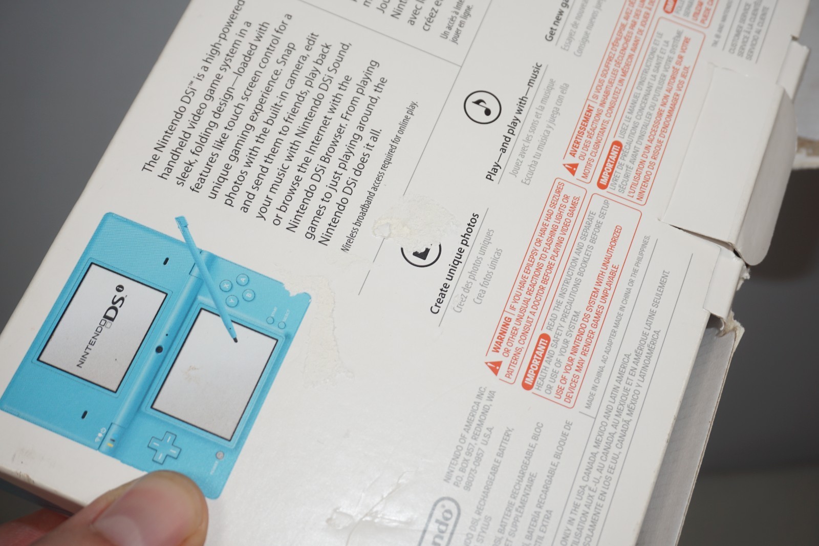 Nintendo DSi Light Blue Empty Box with Inserts Manual Booklets Pen