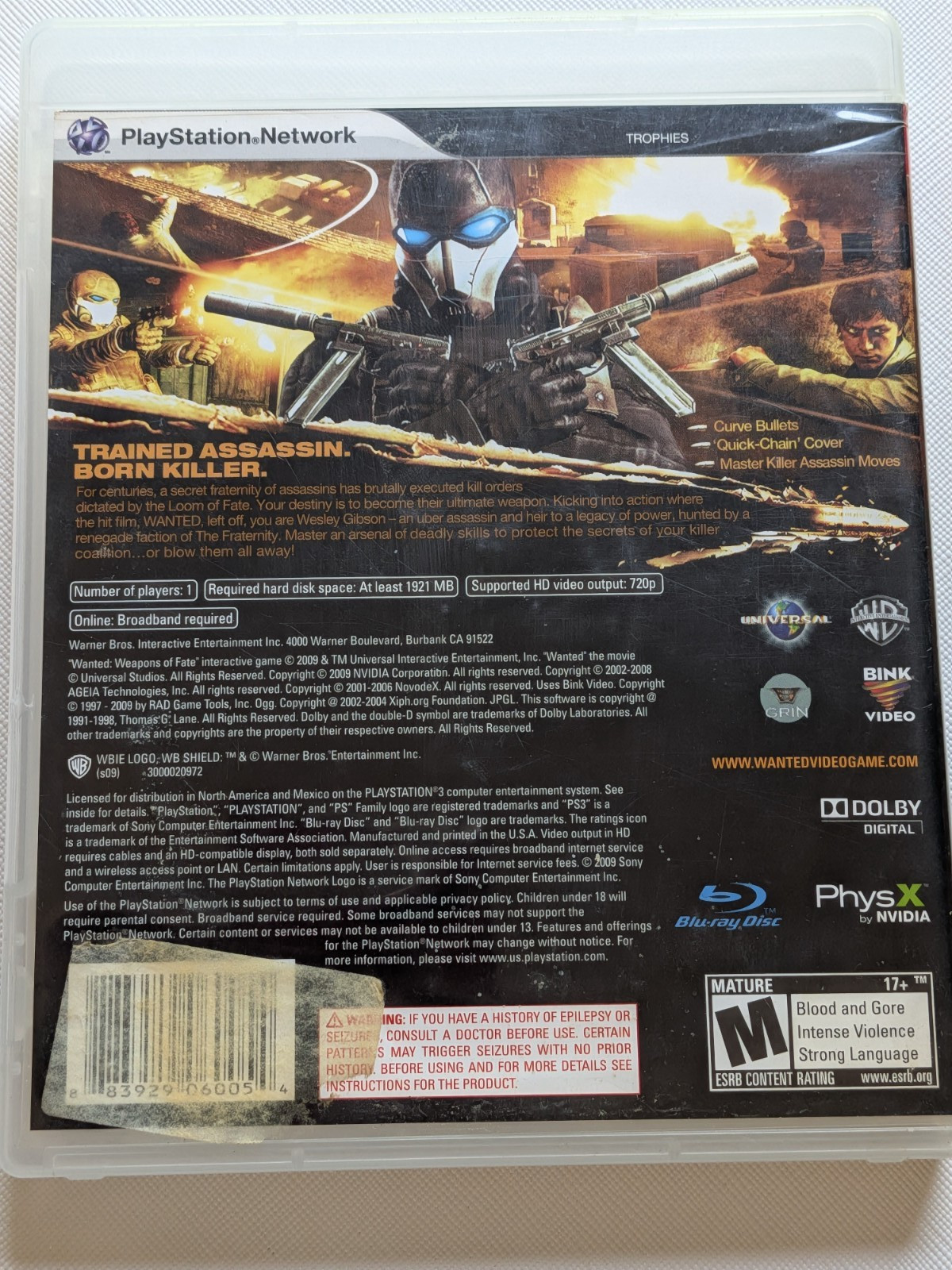 Wanted: Weapons of Fate (Sony PlayStation 3, 2009) Damaged Artwork – Tested