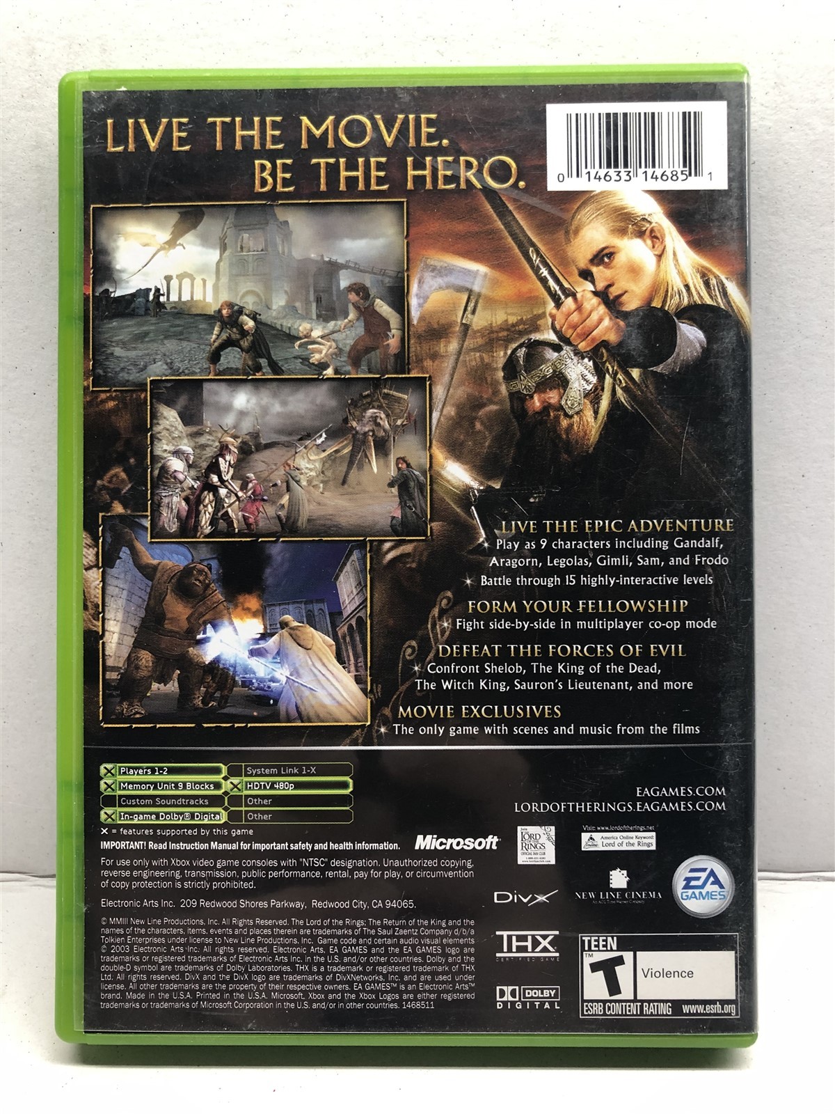 Lord of the Rings: The Return of the King (Microsoft Xbox, 2003) Clean Tested