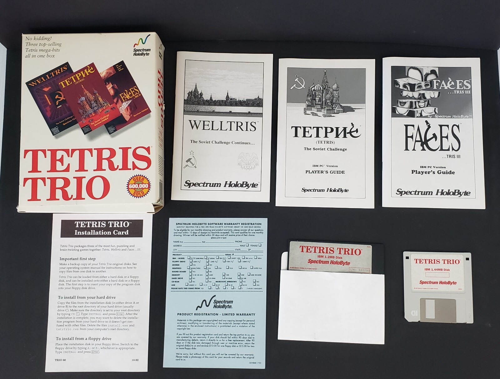 Tetris Trio Spectrum HoloByte IBM PC Video Game Welltris Faces 3.4″ & 5.2 Disks