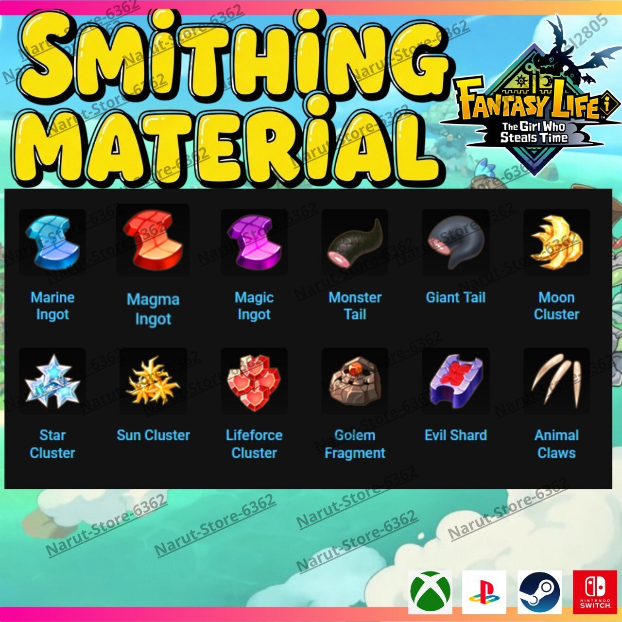 Fantasy Life I: Smithing Material Bundle🌟 crafting The Girl Who Steals the Time