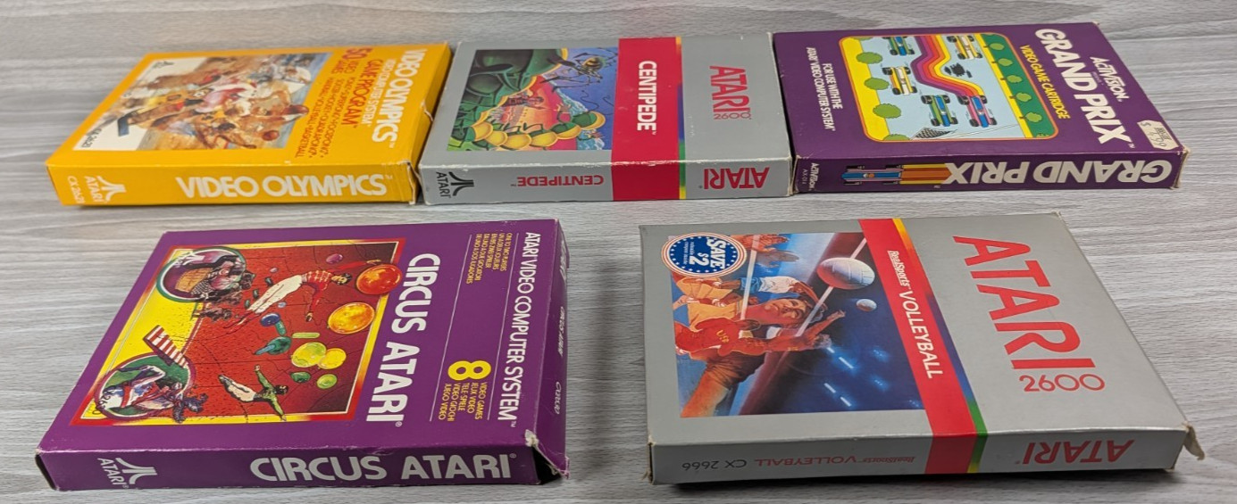 Atari 2600 Games Bundle Lot, CIB, Centipede, Grand Prix, Circus, Video Olympics
