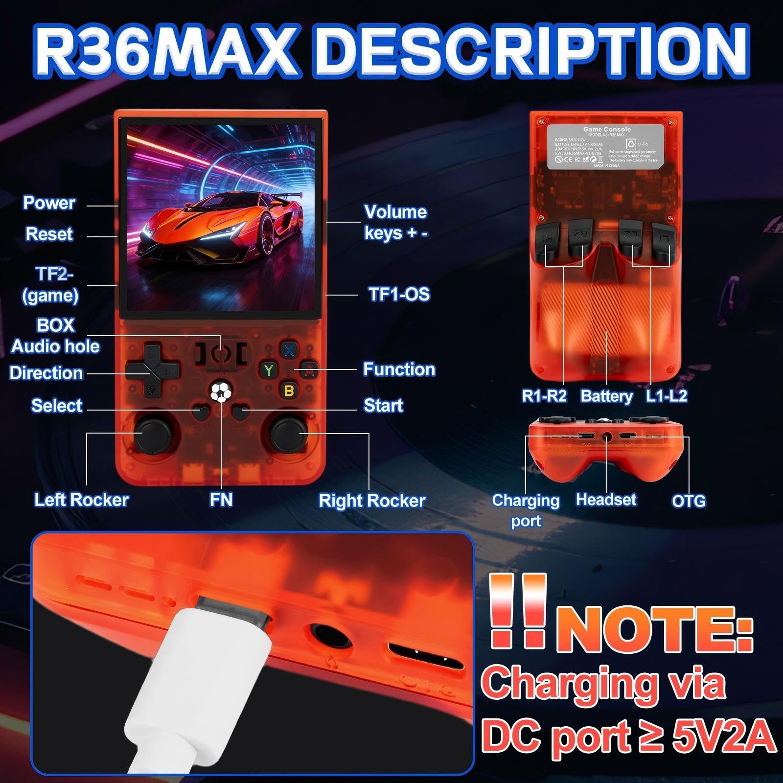 Rhesusco R36MAX Handheld Game Console – 4.0-Inch Screen, Support 22000+Classi…