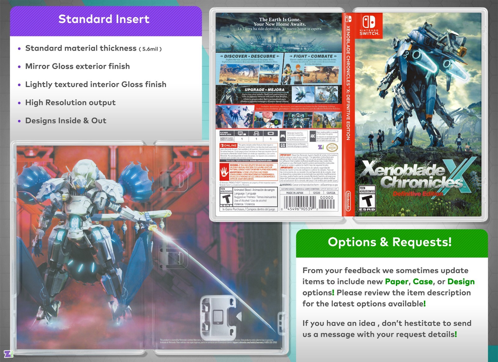 Xenoblade Chronicles X Cover Art: Replacement Insert & Case for Nintendo Switch