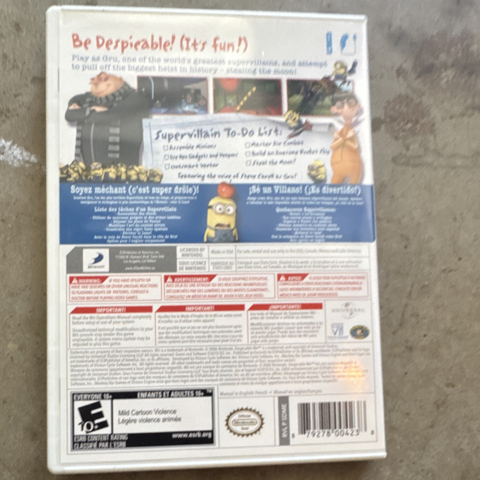 D3 Publisher Despicable Me: The Game Nintendo Wii Manual E10+ Action 2010