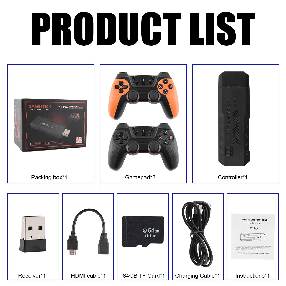 X2 Pro 4K Game Stick 35,000+ Games 256GB Dual Wireless Controllers Retro Console
