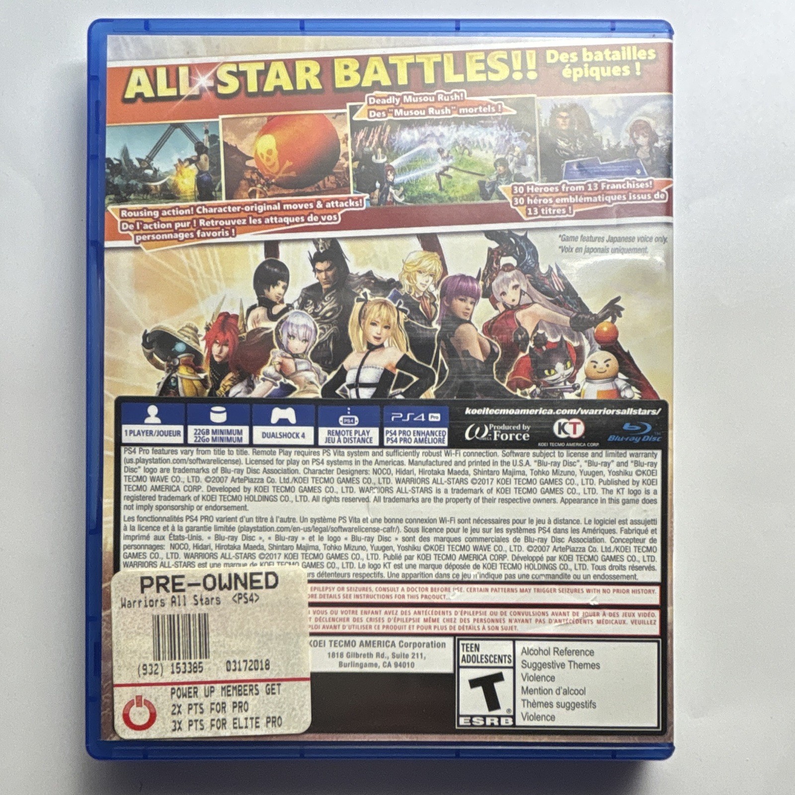 Koei Tecmo Warriors All-Stars PS4 Game & Disk (barcode sticker on back)