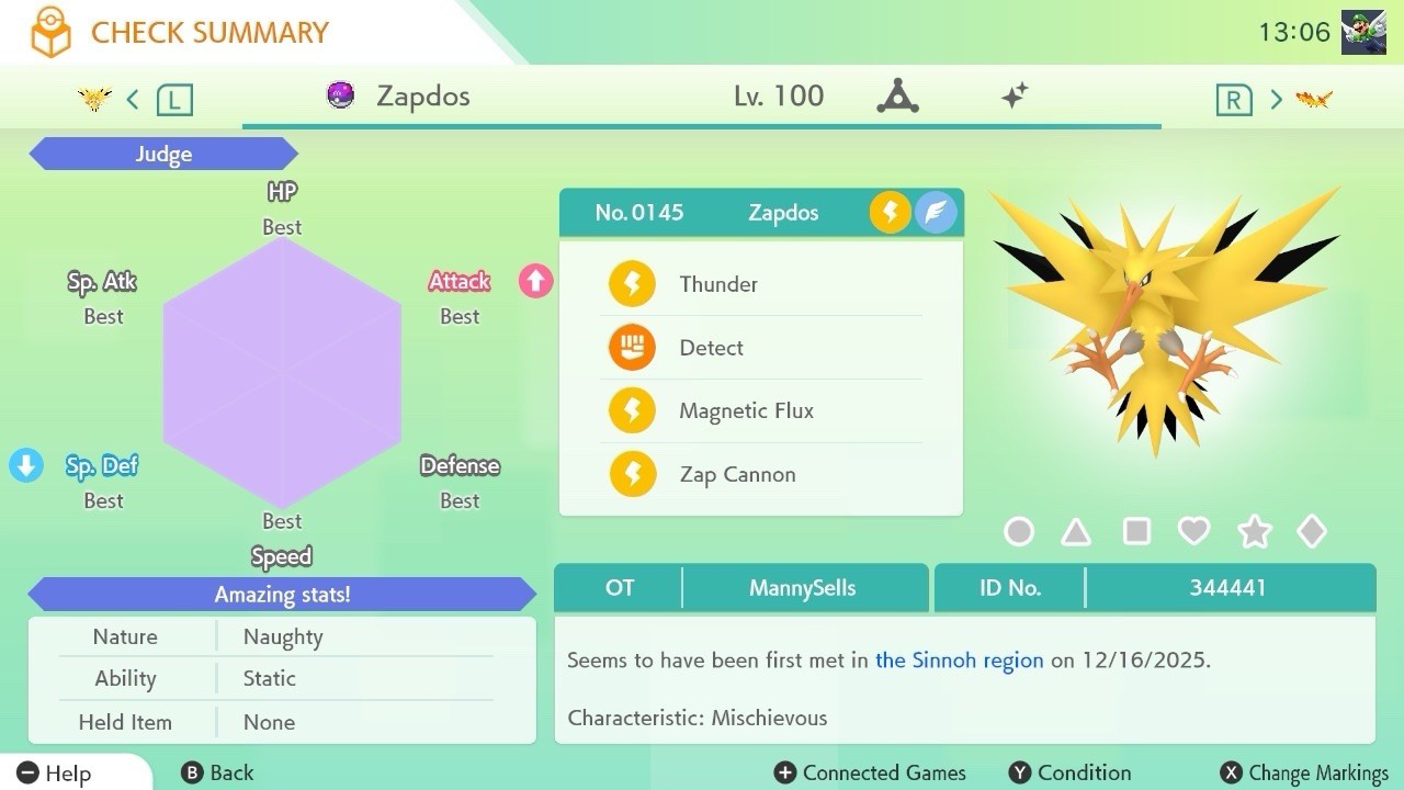 BDSP Caught Legendaries Shiny/Non Shiny, 6IV, Level 100, EVs 6HP 252ATK 252SPE