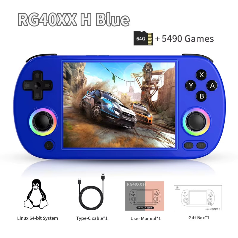 RG40XX H Handheld Game Console Linux 64-Bit System 4.0 Inch IPS 3200Mah Retro Vi