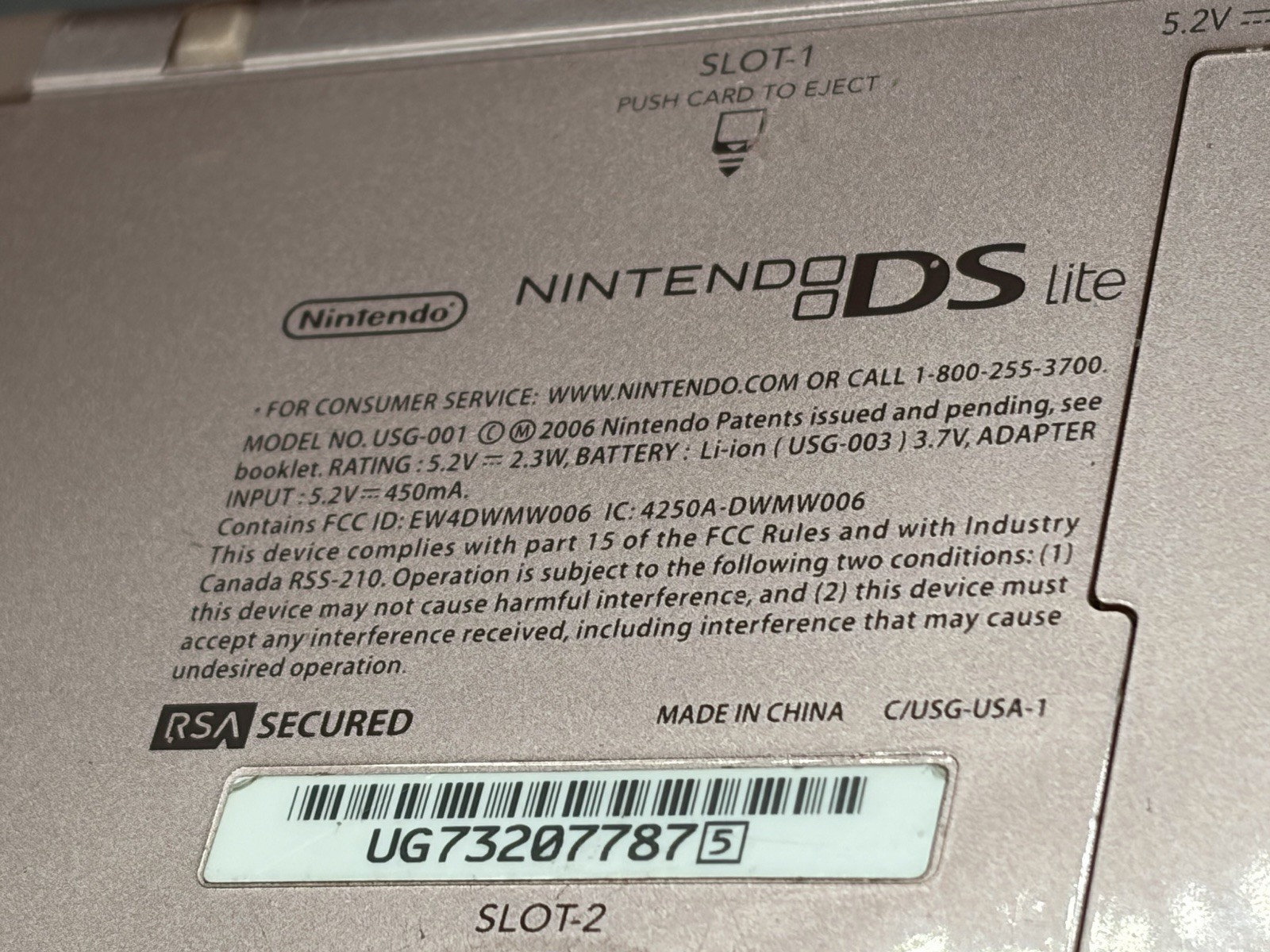 Nintendo DS Lite Metallic Rose Pink Handheld Video Game Console Only With Stylus