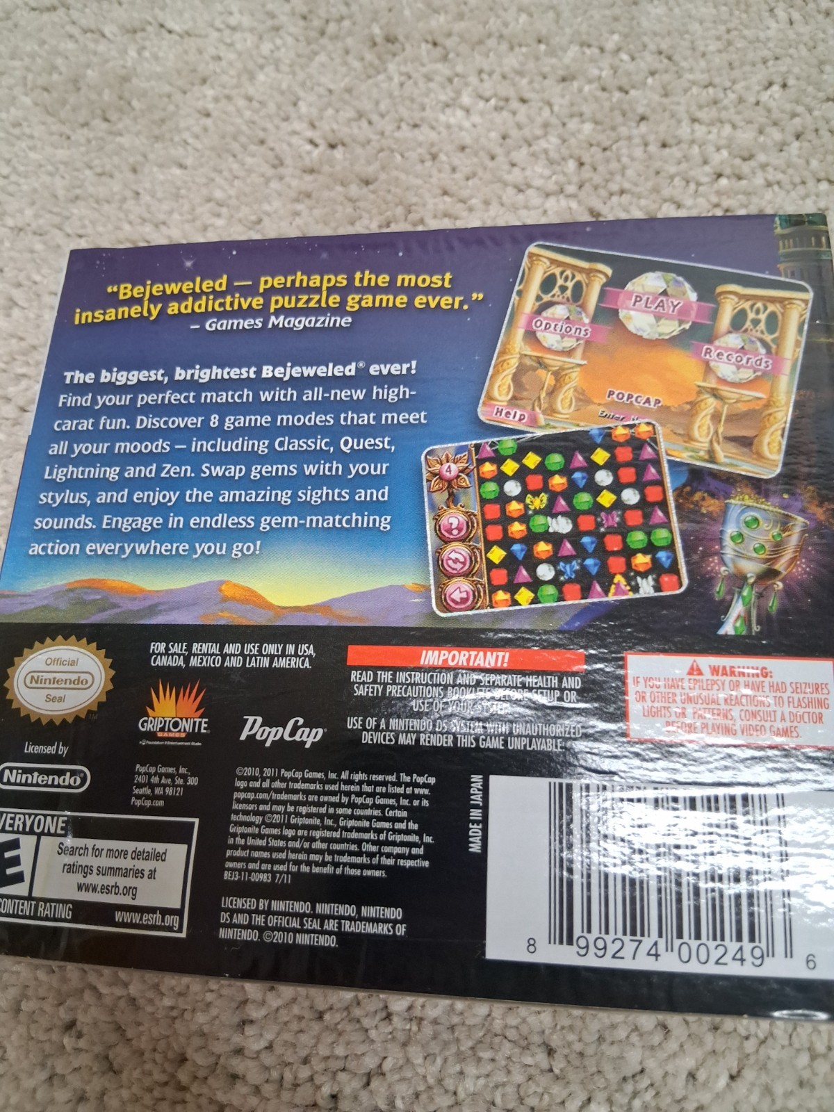Bejeweled 3 Nintendo DS 2011 Brand New Sealed W/ Cover Pop Cap